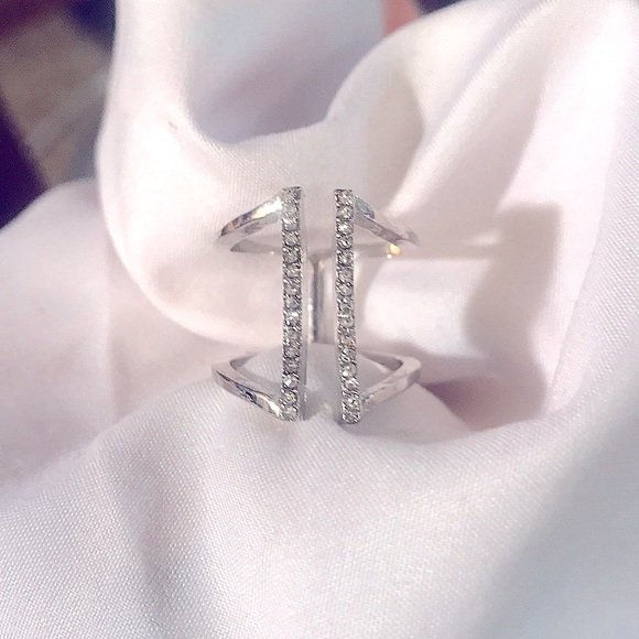 🆕💕Silver CZ Double Paved Bars Modern Geometric - Picture 7 of 16